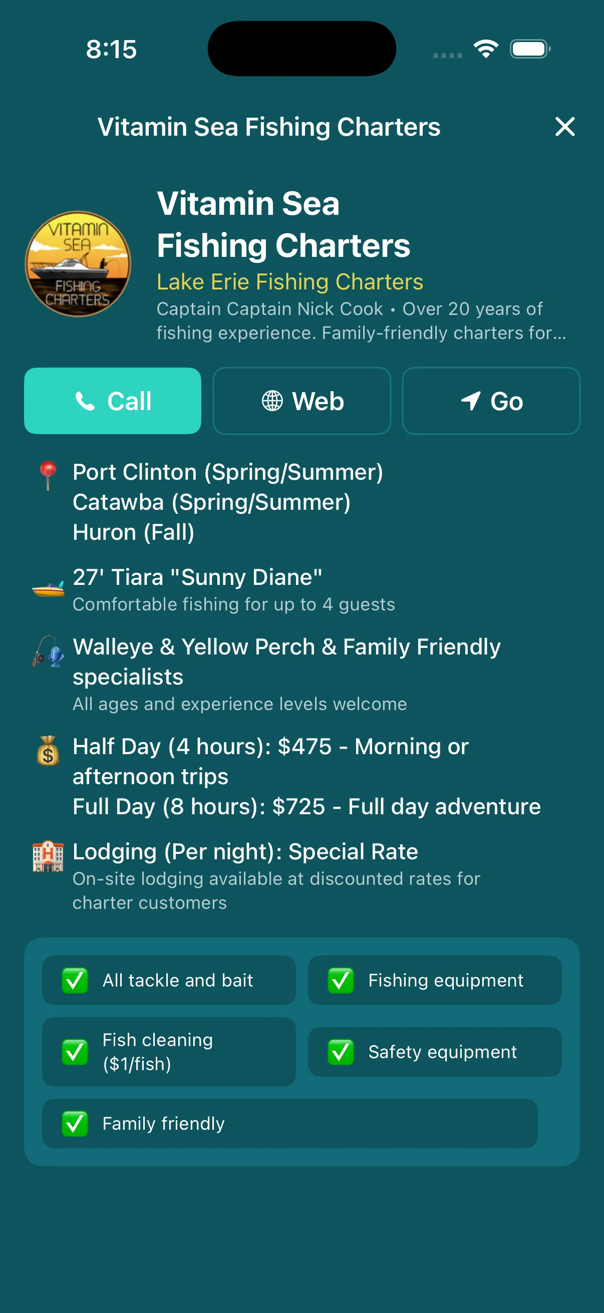 Charter captain business profile in Get Hooked!