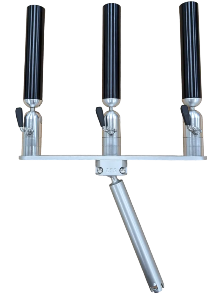 Cisco Fishing Systems triple rod holder, black tubes on a gimbal mount
