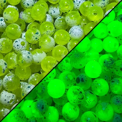 Bloop Super Charged Walleye beads in daylight and under UV