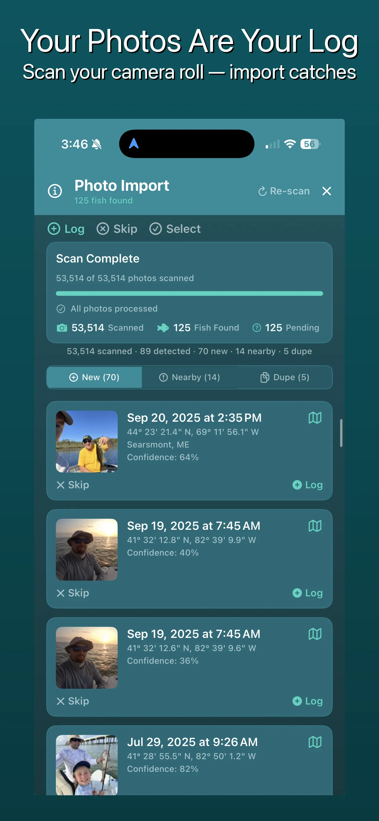 Photo scan and catch import from camera roll